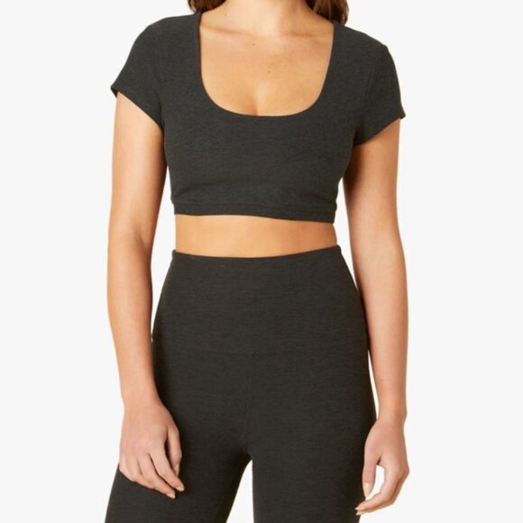 Beyond Yoga Black Space Dye Cropped What’s The Scoop Top - Picture 1 of 5